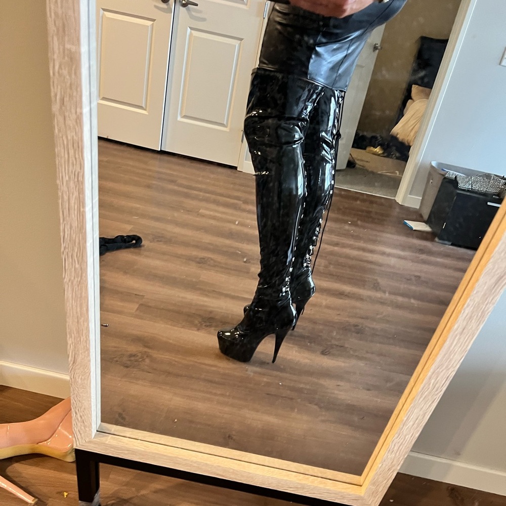 Pleaser Delight Patent PVC Thigh high Boots DEL3063 size 12